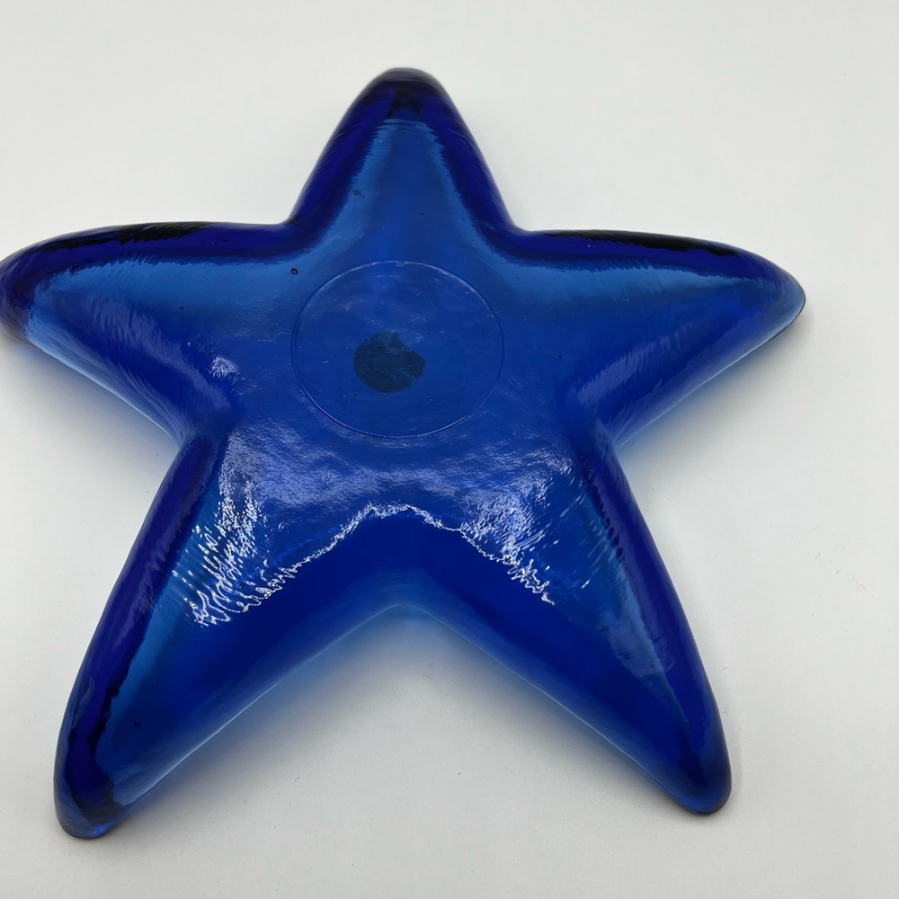Starfish Glass Bowl / Tray Cobalt Blue Ocean & Beach Themed W Original Sticker - Picture 5 of 9